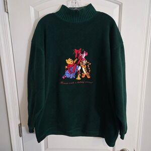 Vintage Disney Store Winnie the Pooh Christmas Fleece Women X-Large Sweater